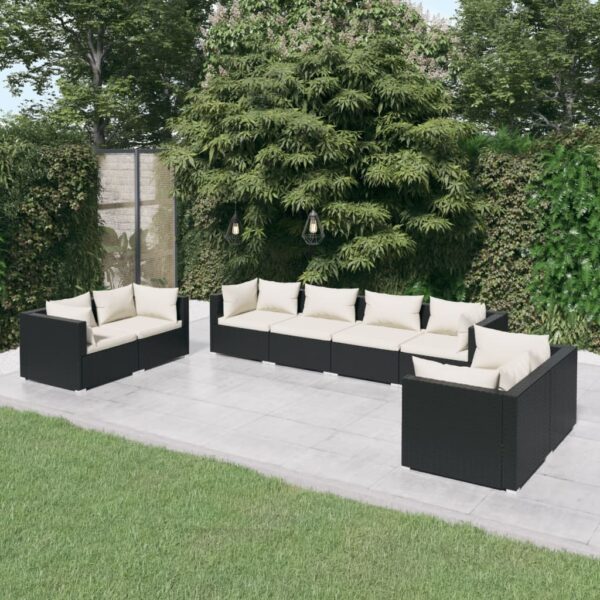 8 Piece Garden Lounge Set with Cushions Poly Rattan Black