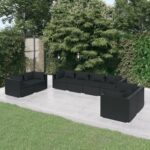 8 Piece Garden Lounge Set with Cushions Poly Rattan Black