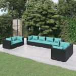 8 Piece Garden Lounge Set with Cushions Poly Rattan Black