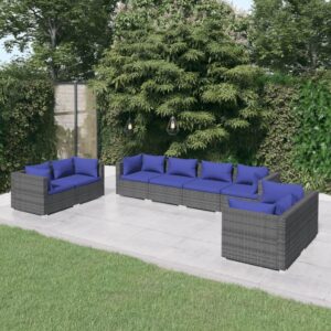 8 Piece Garden Lounge Set with Cushions Poly Rattan Grey