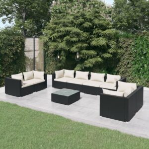 9 Piece Garden Lounge Set with Cushions Poly Rattan Black