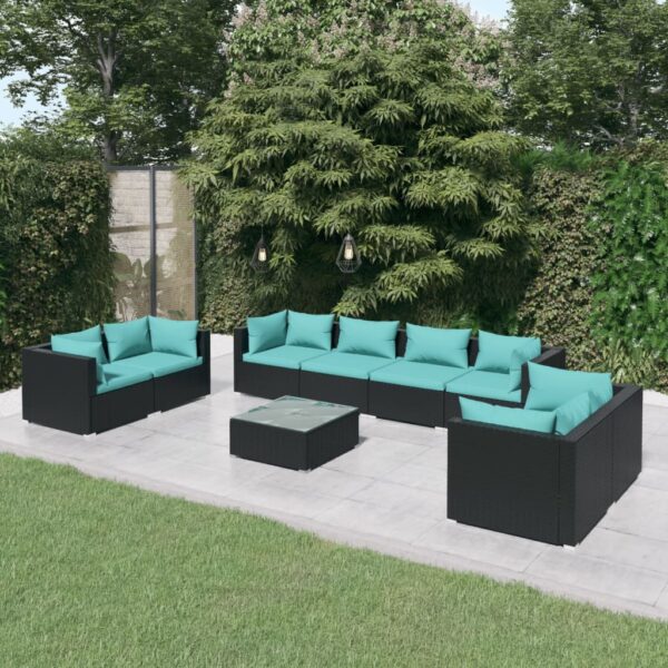 9 Piece Garden Lounge Set with Cushions Poly Rattan Black