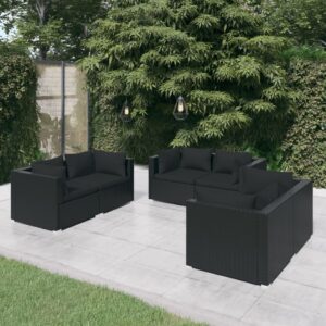 6 Piece Garden Lounge Set with Cushions Poly Rattan Black