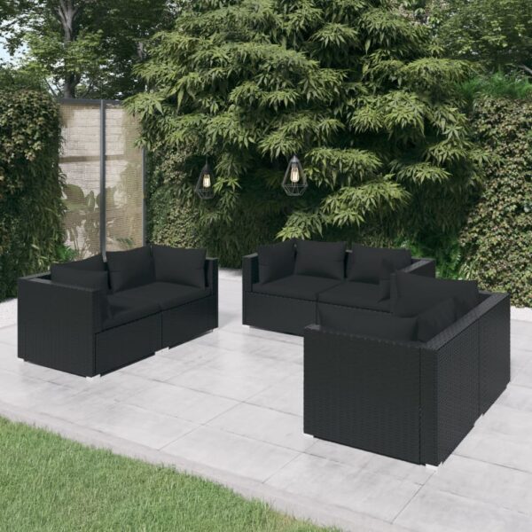 6 Piece Garden Lounge Set with Cushions Poly Rattan Black