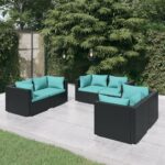 6 Piece Garden Lounge Set with Cushions Poly Rattan Black