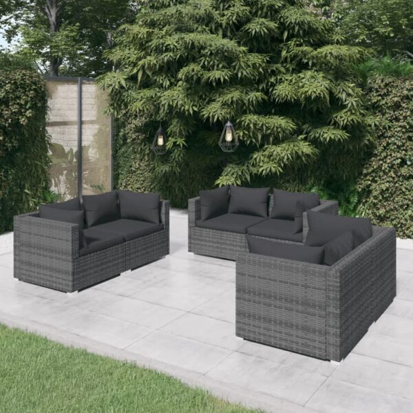 6 Piece Garden Lounge Set with Cushions Poly Rattan Grey