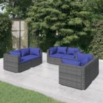 6 Piece Garden Lounge Set with Cushions Poly Rattan Grey