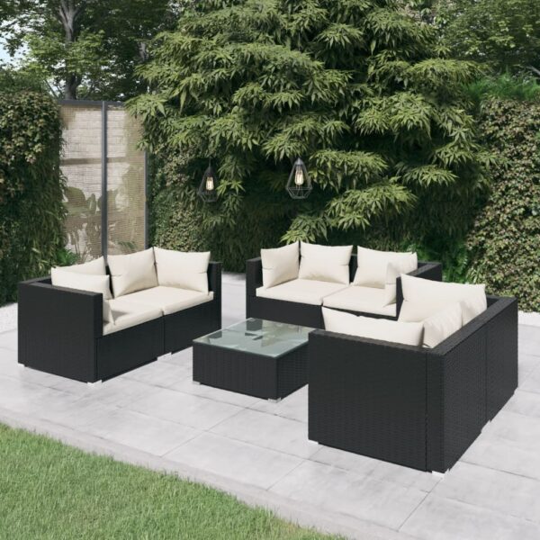 7 Piece Garden Lounge Set with Cushions Poly Rattan Black