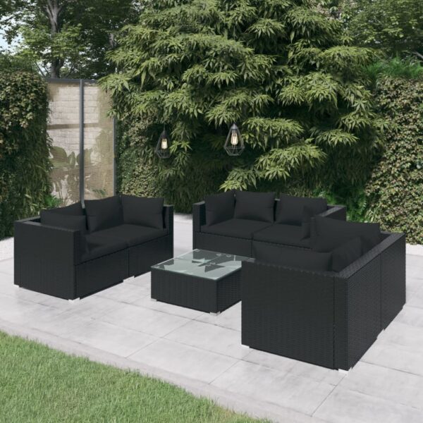 7 Piece Garden Lounge Set with Cushions Poly Rattan Black