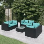 7 Piece Garden Lounge Set with Cushions Poly Rattan Black