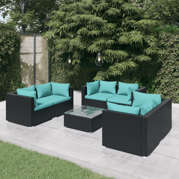 7 Piece Garden Lounge Set with Cushions Poly Rattan Black