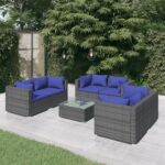 7 Piece Garden Lounge Set with Cushions Poly Rattan Grey