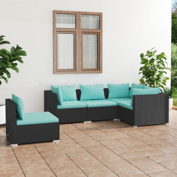 5 Piece Garden Lounge Set with Cushions Poly Rattan Black