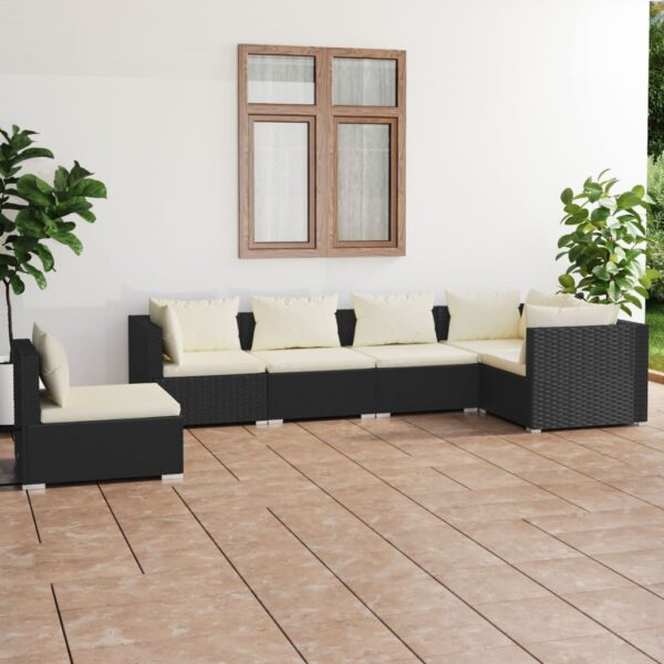 6 Piece Garden Lounge Set with Cushions Poly Rattan Black