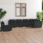 6 Piece Garden Lounge Set with Cushions Poly Rattan Black