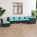 6 Piece Garden Lounge Set with Cushions Poly Rattan Black