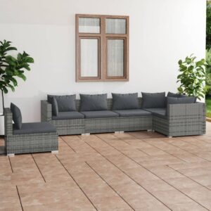 6 Piece Garden Lounge Set with Cushions Poly Rattan Grey