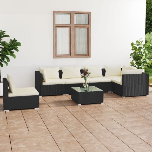 7 Piece Garden Lounge Set with Cushions Poly Rattan Black