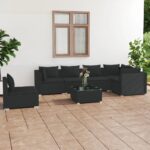 7 Piece Garden Lounge Set with Cushions Poly Rattan Black