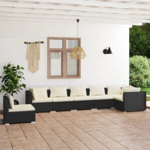 7 Piece Garden Lounge Set with Cushions Poly Rattan Black