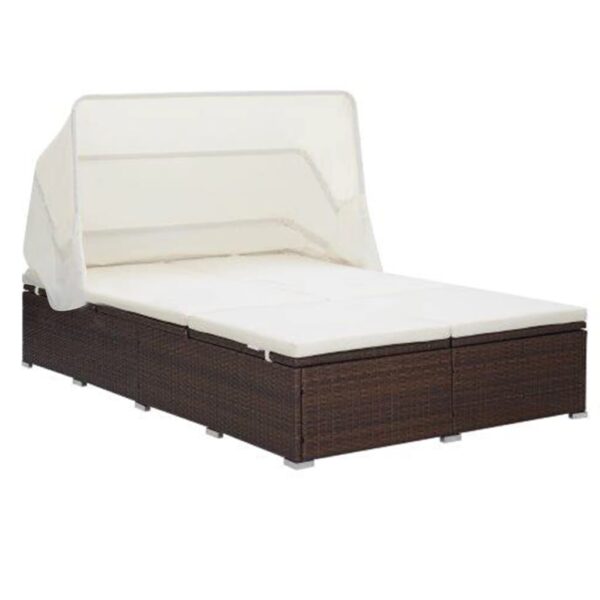 2-Person Sunbed with Cushion Poly Rattan Brown