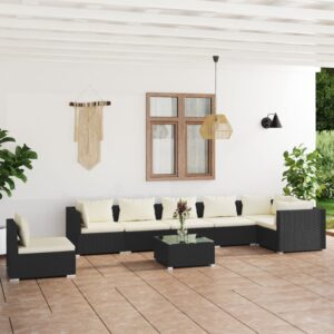 8 Piece Garden Lounge Set with Cushions Poly Rattan Black