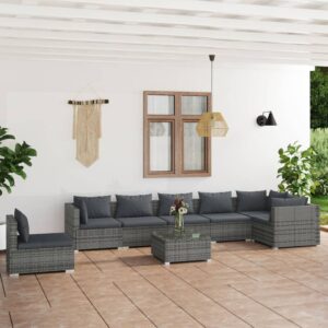 8 Piece Garden Lounge Set with Cushions Poly Rattan Grey