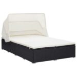 2-Person Sunbed with Cushion Poly Rattan Black