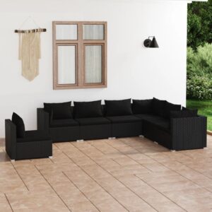 7 Piece Garden Lounge Set with Cushions Poly Rattan Black