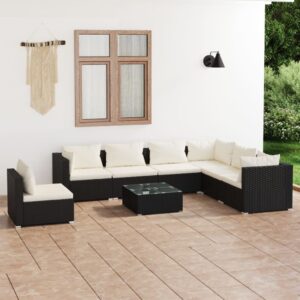 8 Piece Garden Lounge Set with Cushions Poly Rattan Black