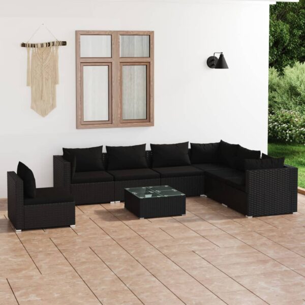 8 Piece Garden Lounge Set with Cushions Poly Rattan Black