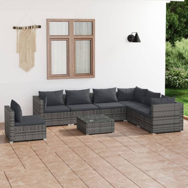 8 Piece Garden Lounge Set with Cushions Poly Rattan Grey