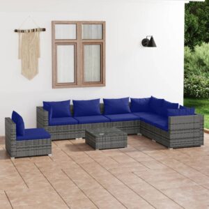 8 Piece Garden Lounge Set with Cushions Poly Rattan Grey