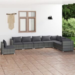 8 Piece Garden Lounge Set with Cushions Poly Rattan Grey