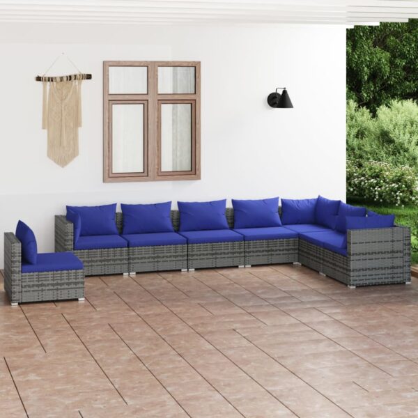 8 Piece Garden Lounge Set with Cushions Poly Rattan Grey