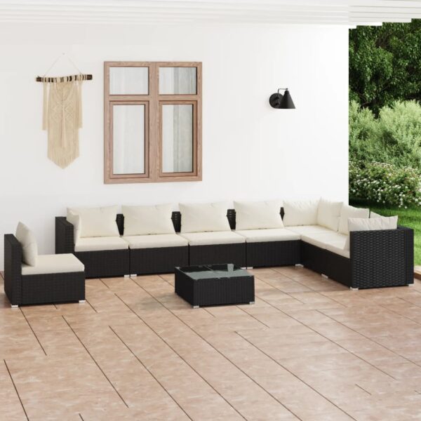 9 Piece Garden Lounge Set with Cushions Poly Rattan Black