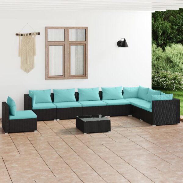 9 Piece Garden Lounge Set with Cushions Poly Rattan Black