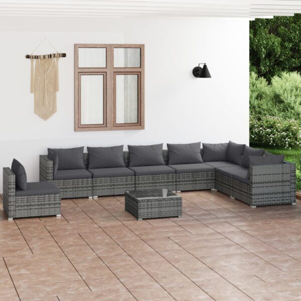 9 Piece Garden Lounge Set with Cushions Poly Rattan Grey