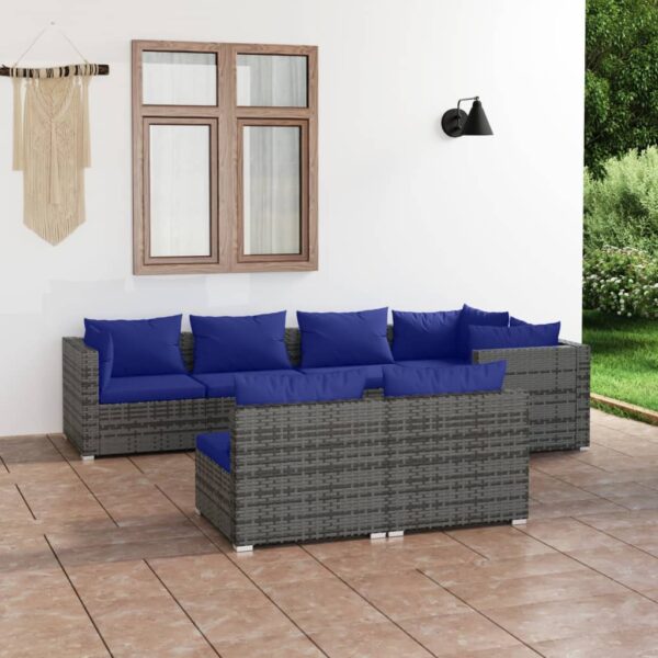 7 Piece Garden Lounge Set with Cushions Grey Poly Rattan