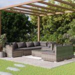 8 Piece Garden Lounge Set with Cushions Grey Poly Rattan