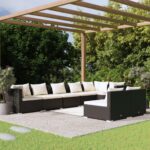 8 Piece Garden Lounge Set with Cushions Black Poly Rattan