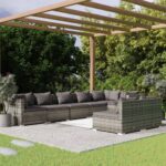 8 Piece Garden Lounge Set with Cushions Grey Poly Rattan