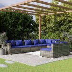 8 Piece Garden Lounge Set with Cushions Grey Poly Rattan