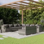 9 Piece Garden Lounge Set with Cushions Grey Poly Rattan