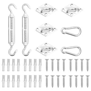 Stainless Steel Sunshade Sail Accessory Kit Pad Eyes Carabiners Turnbuckle Set