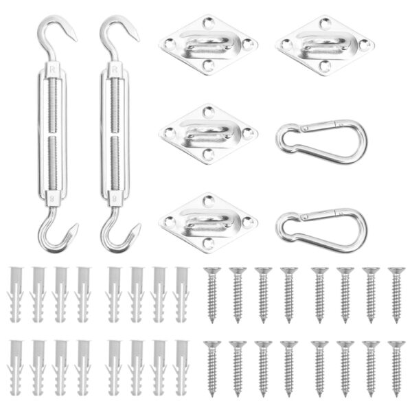 Stainless Steel Sunshade Sail Accessory Kit Pad Eyes Carabiners Turnbuckle Set