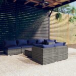 8 Piece Garden Lounge Set with Cushions Grey Poly Rattan