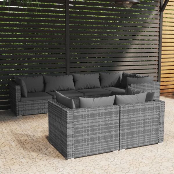 7 Piece Garden Lounge Set with Cushions Grey Poly Rattan