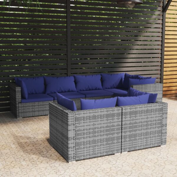 7 Piece Garden Lounge Set with Cushions Grey Poly Rattan