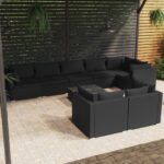 9 Piece Garden Lounge Set with Cushions Black Poly Rattan